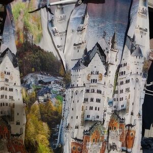 Nicole Taylor Silk Beaded Scenic Landscape Venice Italy Button Up Shirt M